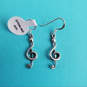 Sterling Silver Treble Clef Music Dangle Drop Earrings